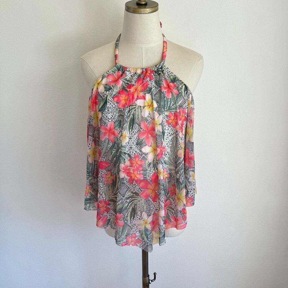 Coco Reef NWT Tropical Floral Mesh Halter Tankini Swim Top Size 38D